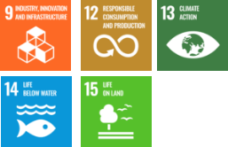 9  Industry, Innovation and Infrastructure 12 Responsible Consumption and Production 13 Climate Action 14 Life Below Water 15 Life On Land